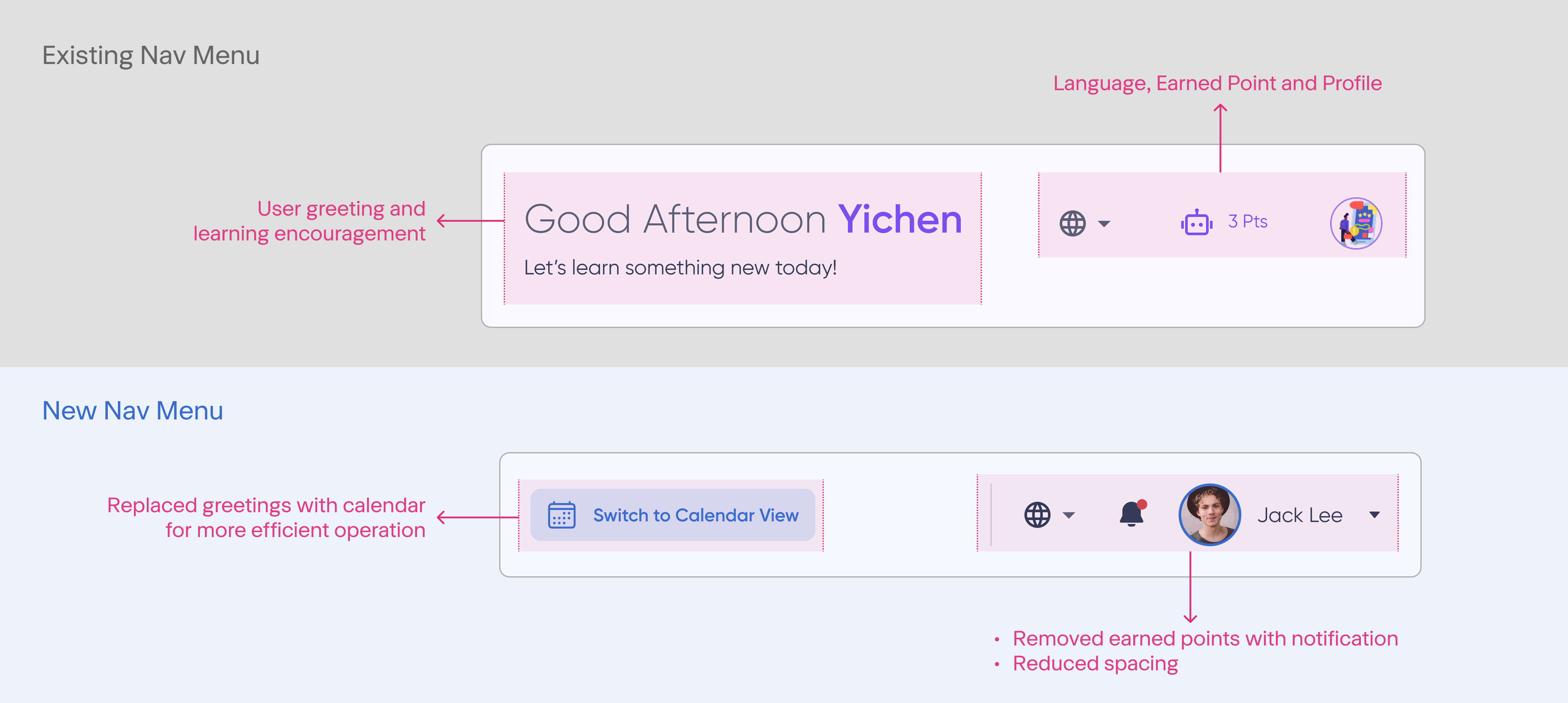 Top menu clean-up — before and after comparison